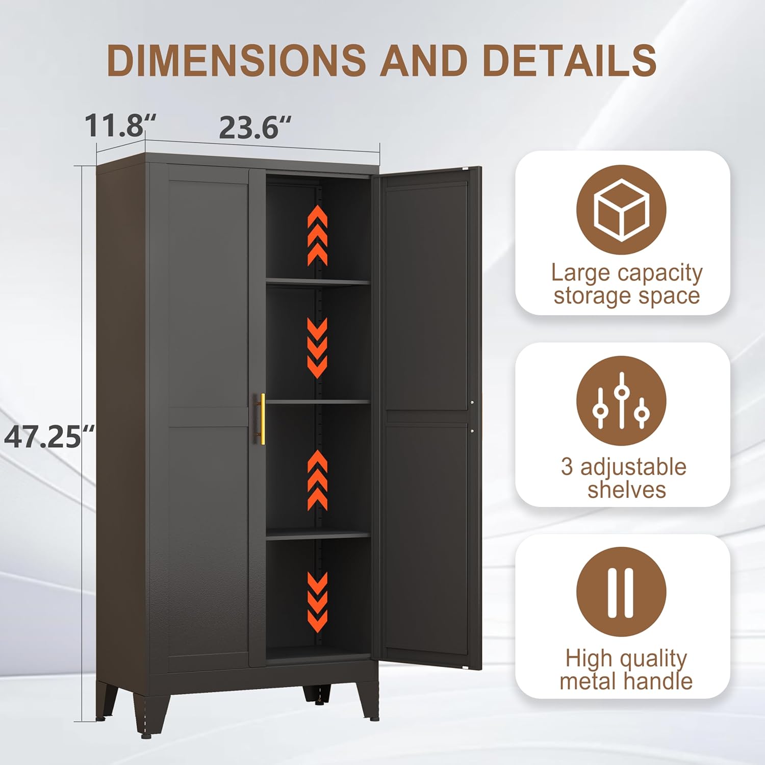 Metal Kitchen Pantry Storage Cabinet with 2 Doors and 3 Adjustable Shelves,Pantry Cabinet with