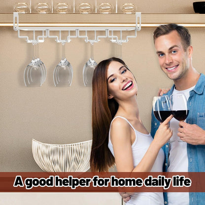 AUHOKY 2Pcs Adjustable Wine Glass Rack Under Cabinet, Punch-Free 4 Rows Stemware Wine Glass Metal