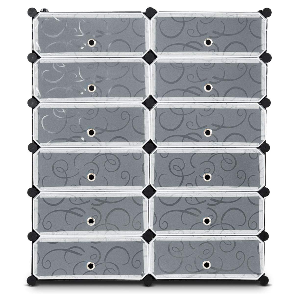 HAPPYGRILL Shoe Rack Organizer, 12-Cube Modular Plastic Shoes Storage Cabinet with 6-Tier Shoe