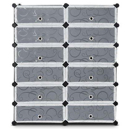 HAPPYGRILL Shoe Rack Organizer, 12-Cube Modular Plastic Shoes Storage Cabinet with 6-Tier Shoe