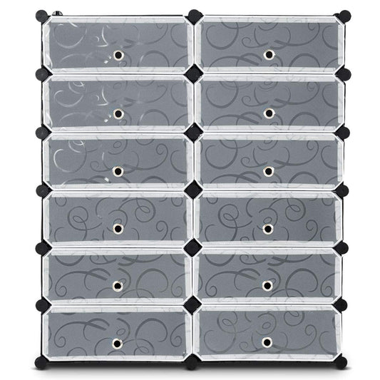 HAPPYGRILL Shoe Rack Organizer, 12-Cube Modular Plastic Shoes Storage Cabinet with 6-Tier Shoe