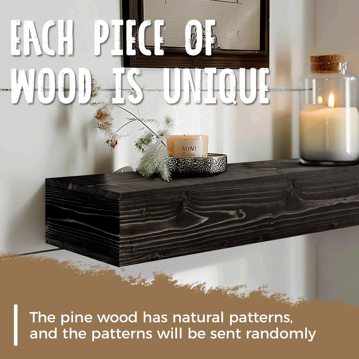 56x8x5 Fireplace Mantel - Handcrafted Hollow Rustic Solid Wood Wall Mounted Floating Shelf with
