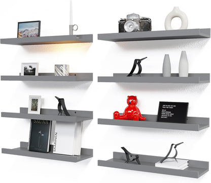 RICHER HOUSE 8 Set Floating Wall Mounted Shelves, Nursery Hanging Book Shelves with Lip for