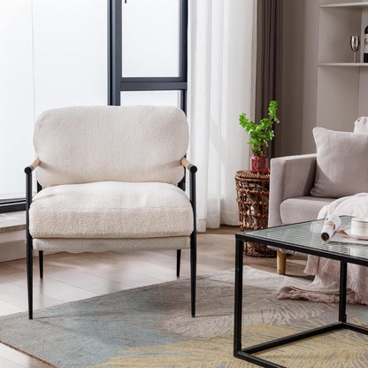 Mid-Century Accent Chair Set of 2, Soft Armchair Sherpa Fabric Lounge Chair with Black Metal Legs