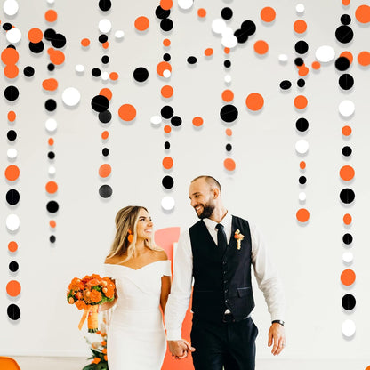 46Ft Orange Black Circle Dot Garland Black Orange and White Polka Dot Hanging Paper Streamer for