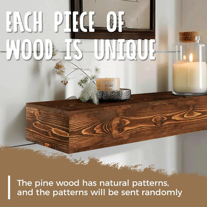 60x8x5 Fireplace Mantel - Handcrafted Hollow Rustic Solid Wood Wall Mounted Floating Shelf with