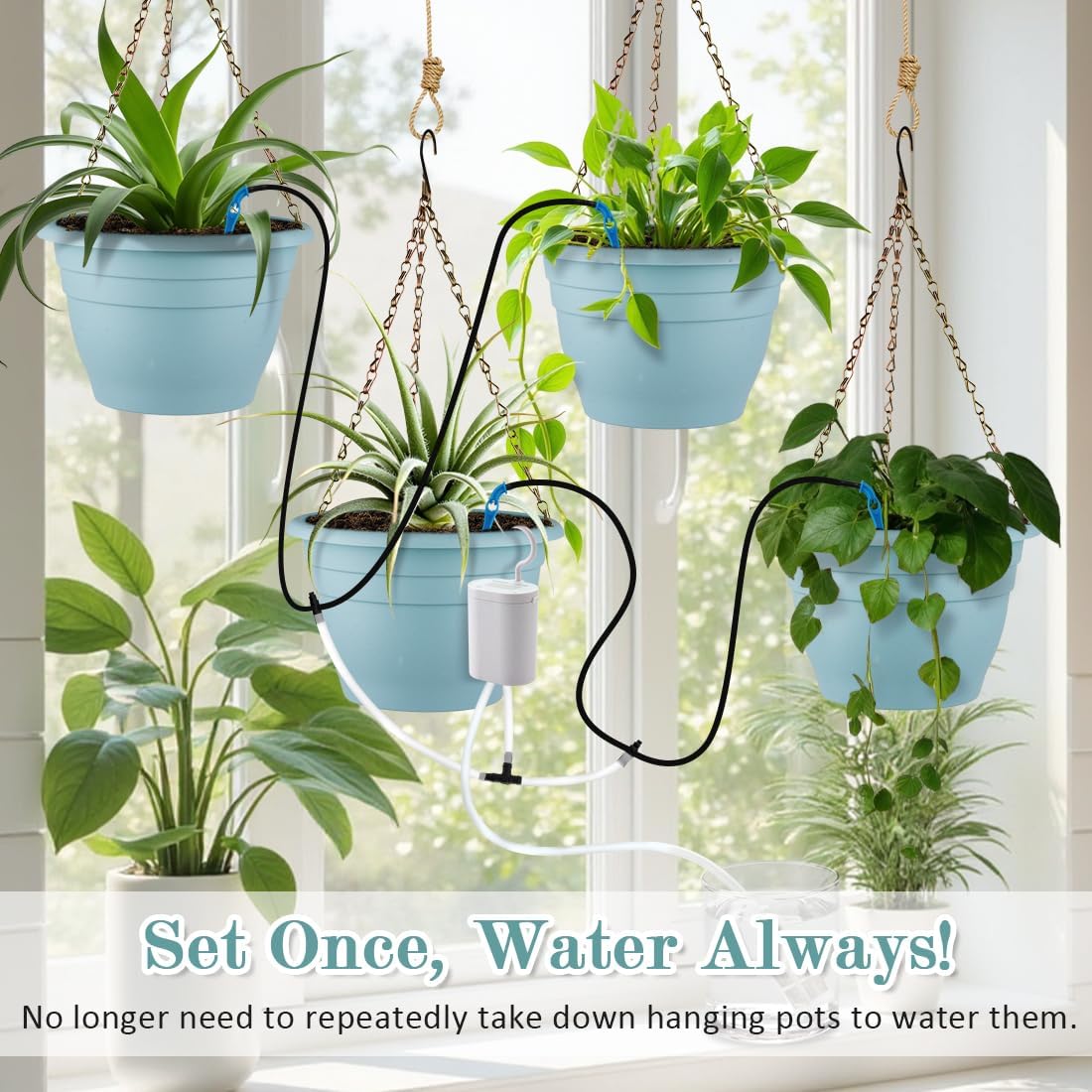 Hanging Planters 10 Inch, 4 Pcs Flower Pots Automatic Watering System Set, Self Watering Hanging