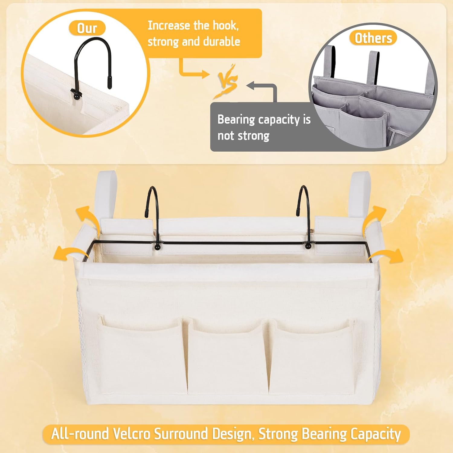Bedside Caddy Bedside Organizer Bedside Storage Caddy with Fixed Straps and Water Bottle Holder for