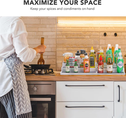 3 Tier Expandable Spice Rack Organizer, White/Grey Plastic Spice Rack, Adjustable Length