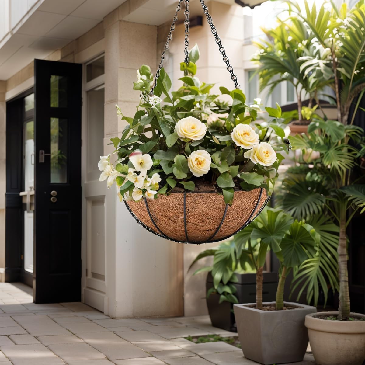 Hanging Baskets for Plants Outdoor(12 inch 4 Pack)- Coconut Coir Hanging Planters Outdoor,Metal