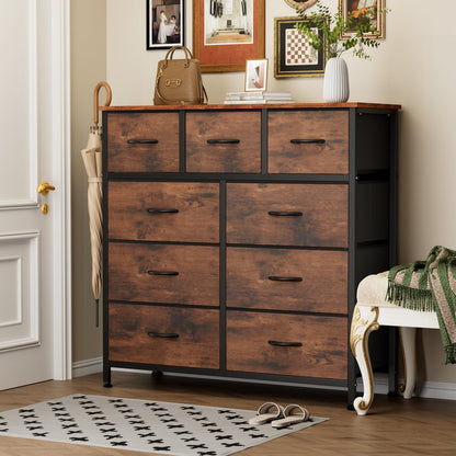 Sweetcrispy 9 Drawer Fabric Dresser Storage Tower Drawer Organizer, Brown