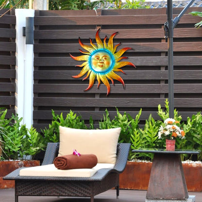 Large Metal Sun Wall Art Decor - 23.6 inches Outdoor Wall Decor,Sun Face Sculpture for Garden