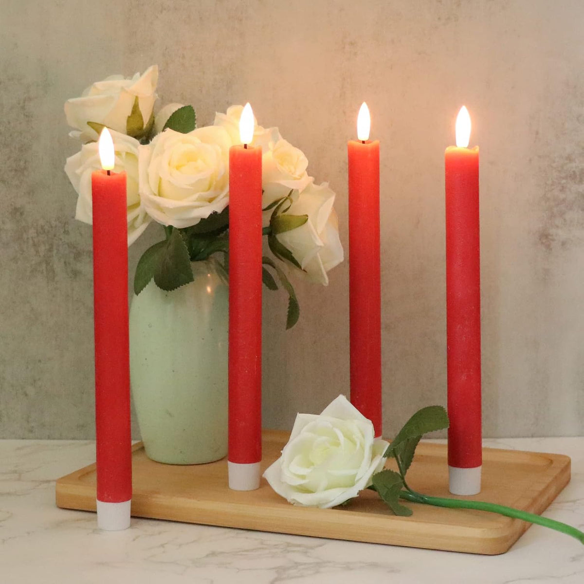 GenSwin Flameless Red Taper Candles Flickering with 10-Key Remote, Battery Operated Led Warm 3D