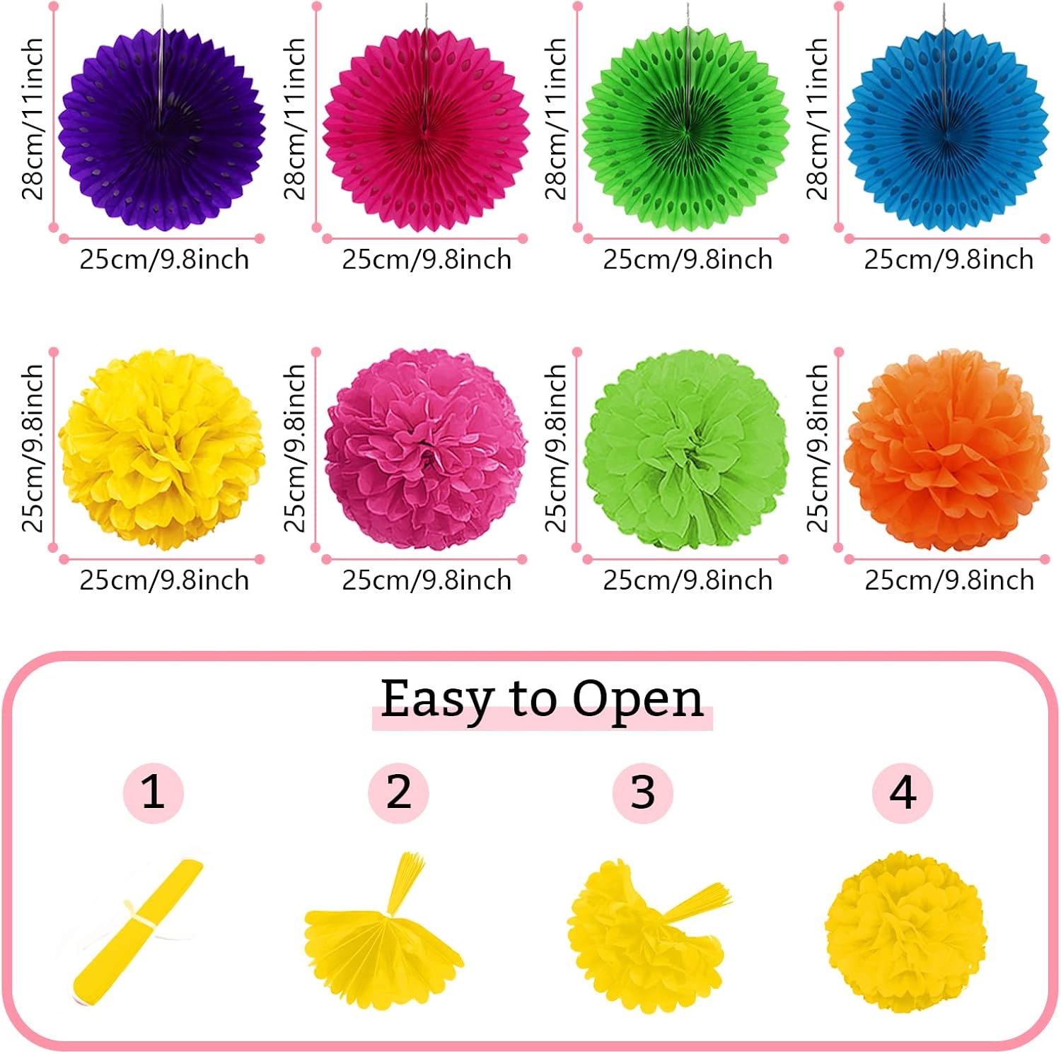 Fiesta Party Decorations, Multicolored Paper Pompoms Fan Garlands for Mexican Party Cinco De Mayo