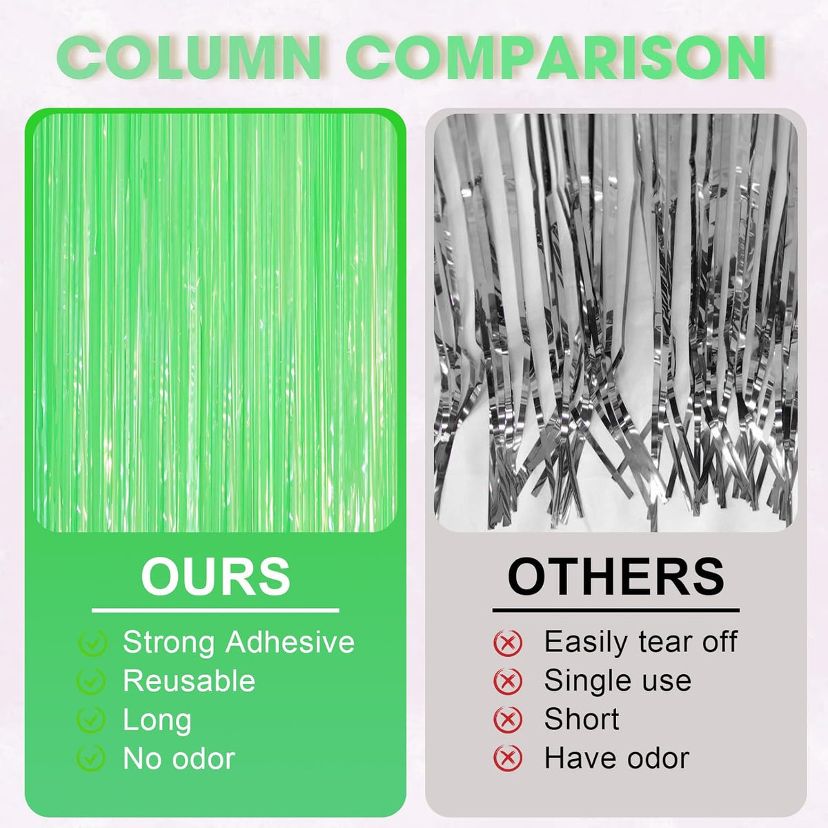 3 Pack 3.3 x 8.2 ft Pastel Green Foil Fringe Backdrop Curtains, Tinsel Streamers Party Decorations