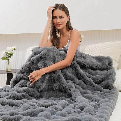 UKELER Soft Faux Fur Throw Blanket 50''x60'' Solid Reversible Shaggy Blanket Plush Thick Fluffy