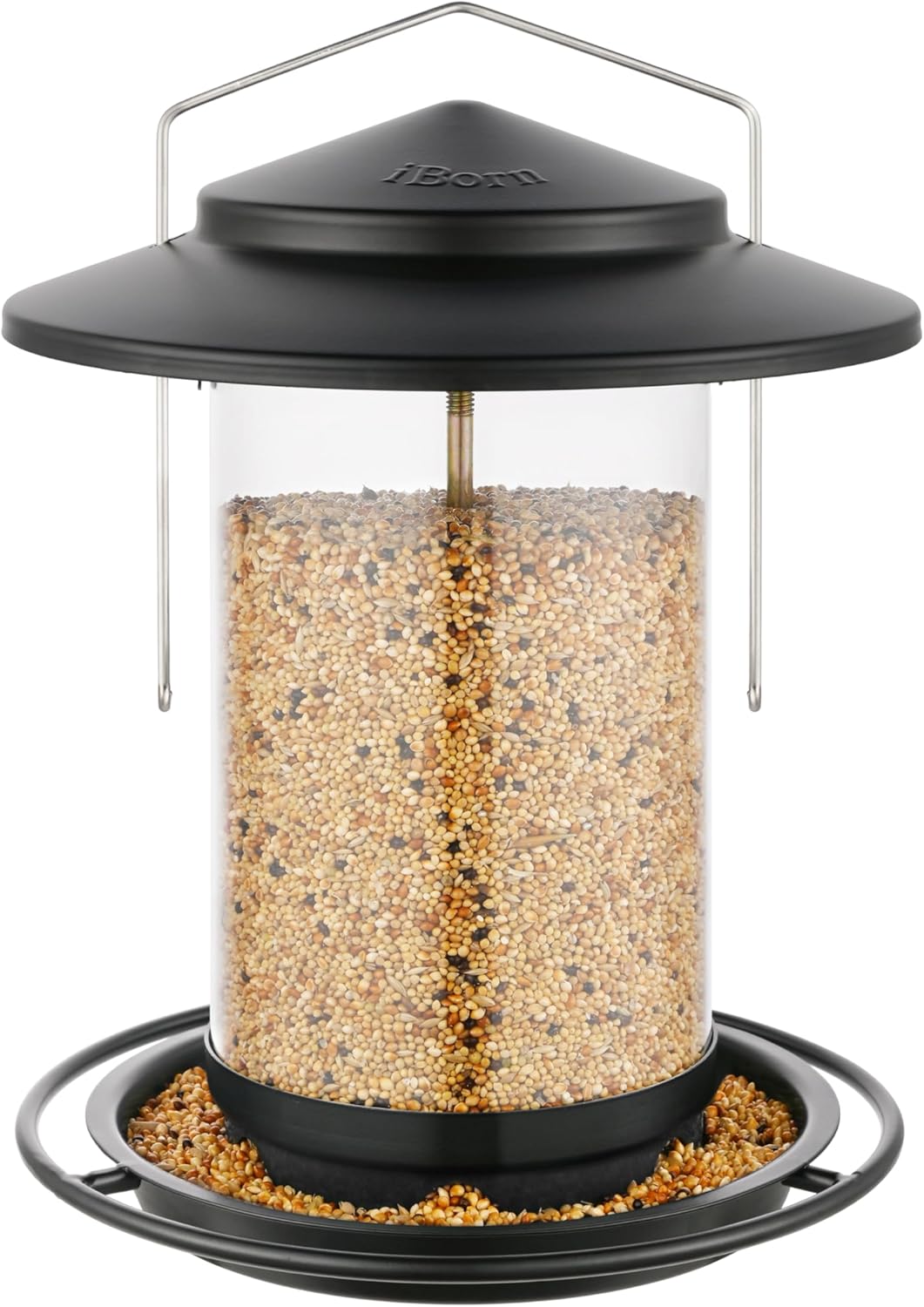iBorn Metal Bird Feeders for Outdoors Hanging,Wild Bird Feeders for Cardinal,18cm Large Roof&Tray