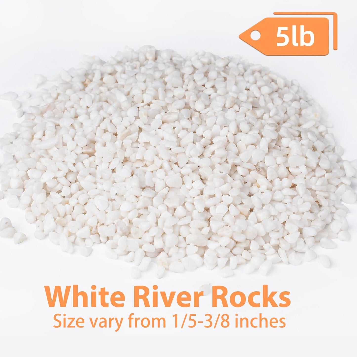 5 lbs White Aquarium Gravel, 1/5 Inch White Rocks for Plants, Small Pebbles for Vases, Succulents