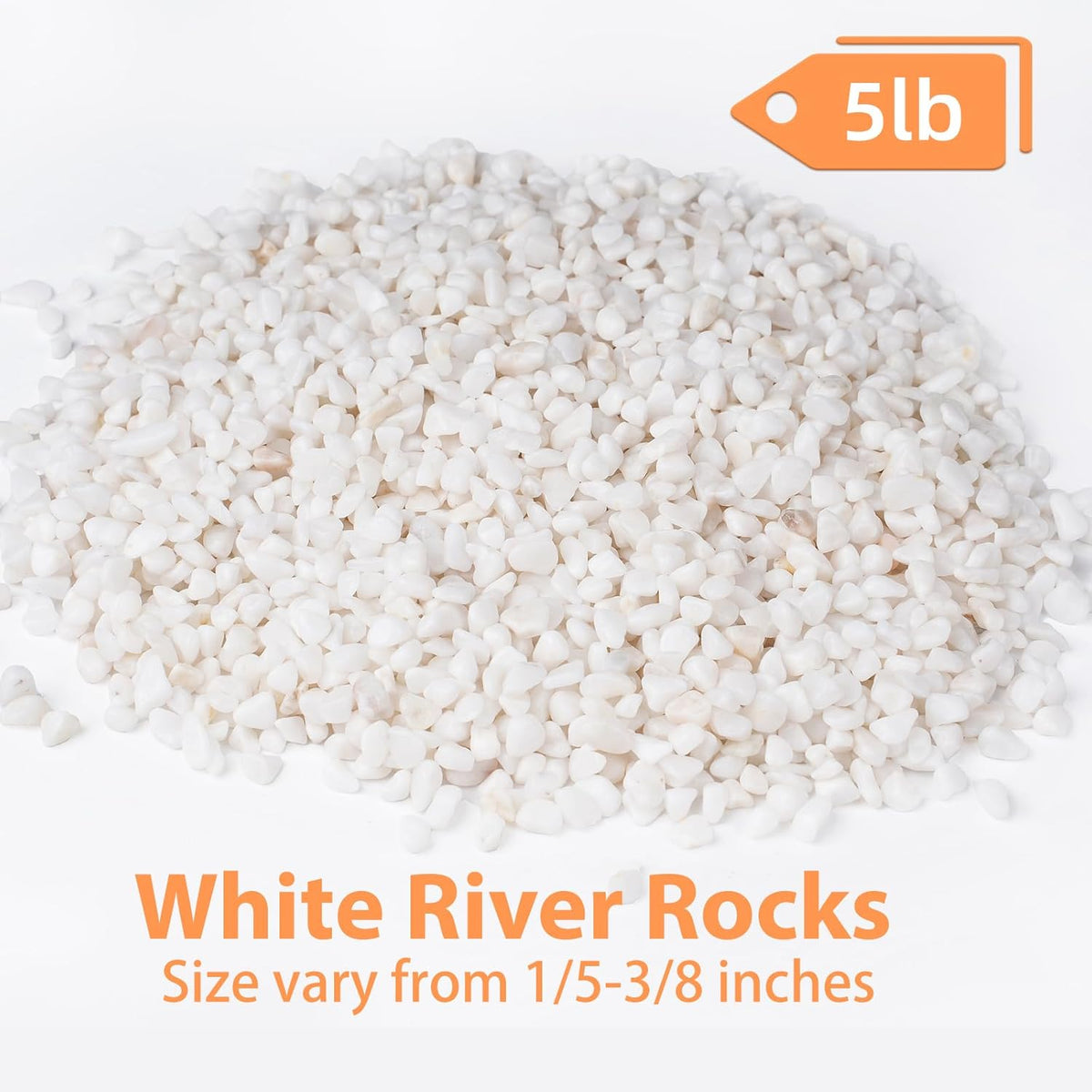5 lbs White Aquarium Gravel, 1/5 Inch White Rocks for Plants, Small Pebbles for Vases, Succulents