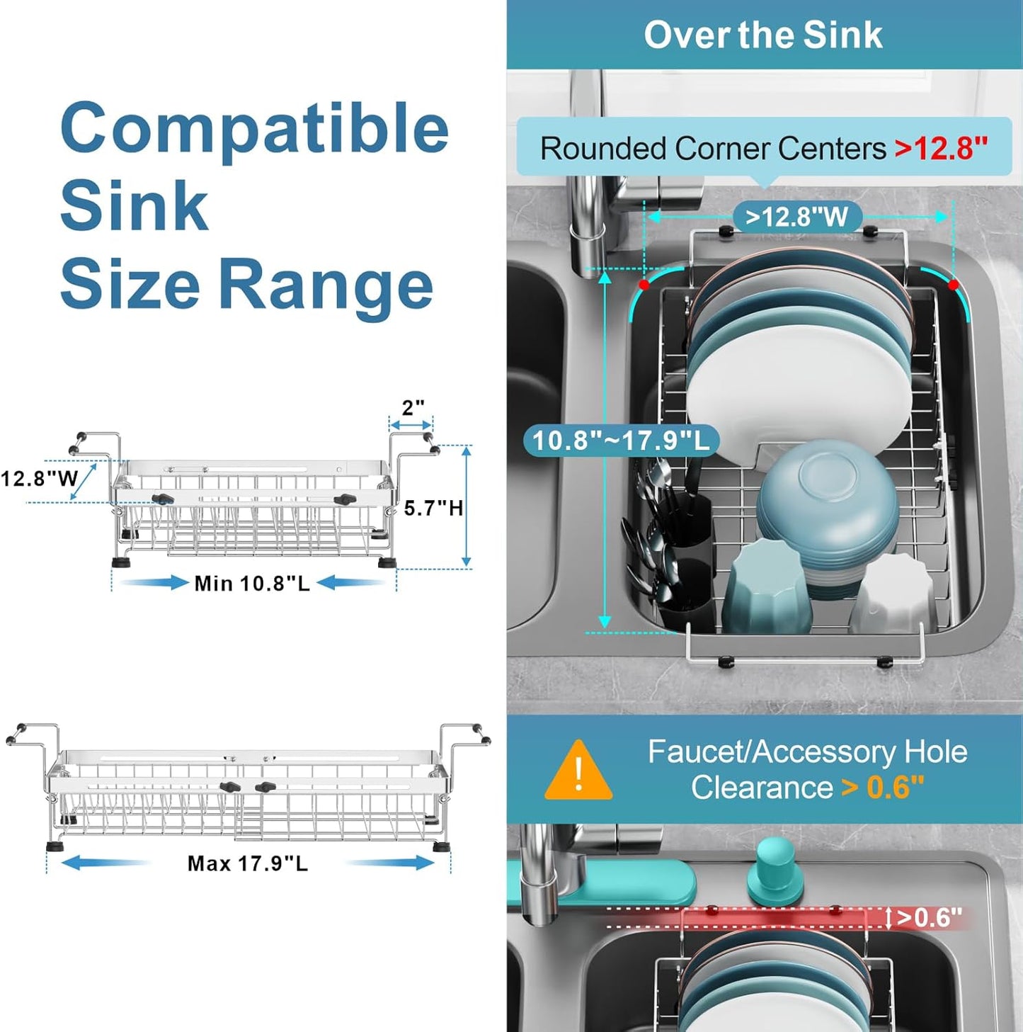 GSlife in Sink Dish Drying Rack - Stainless Steel Capacity Expandable Over The Sink Dish Drainer