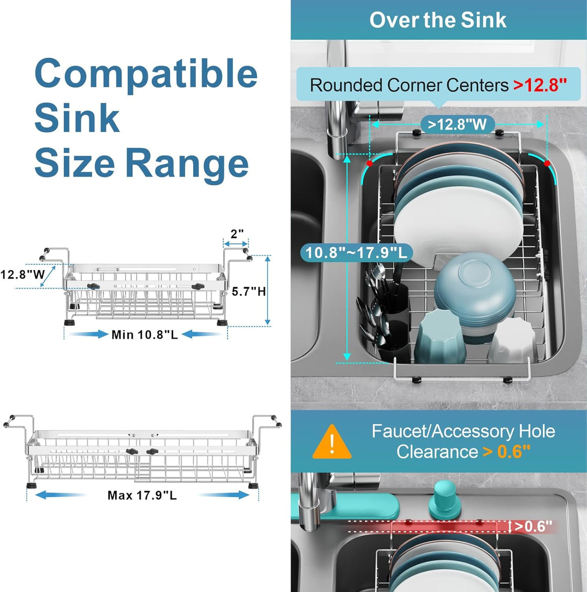 GSlife in Sink Dish Drying Rack - Stainless Steel Capacity Expandable Over The Sink Dish Drainer