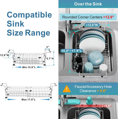 GSlife in Sink Dish Drying Rack - Stainless Steel Capacity Expandable Over The Sink Dish Drainer
