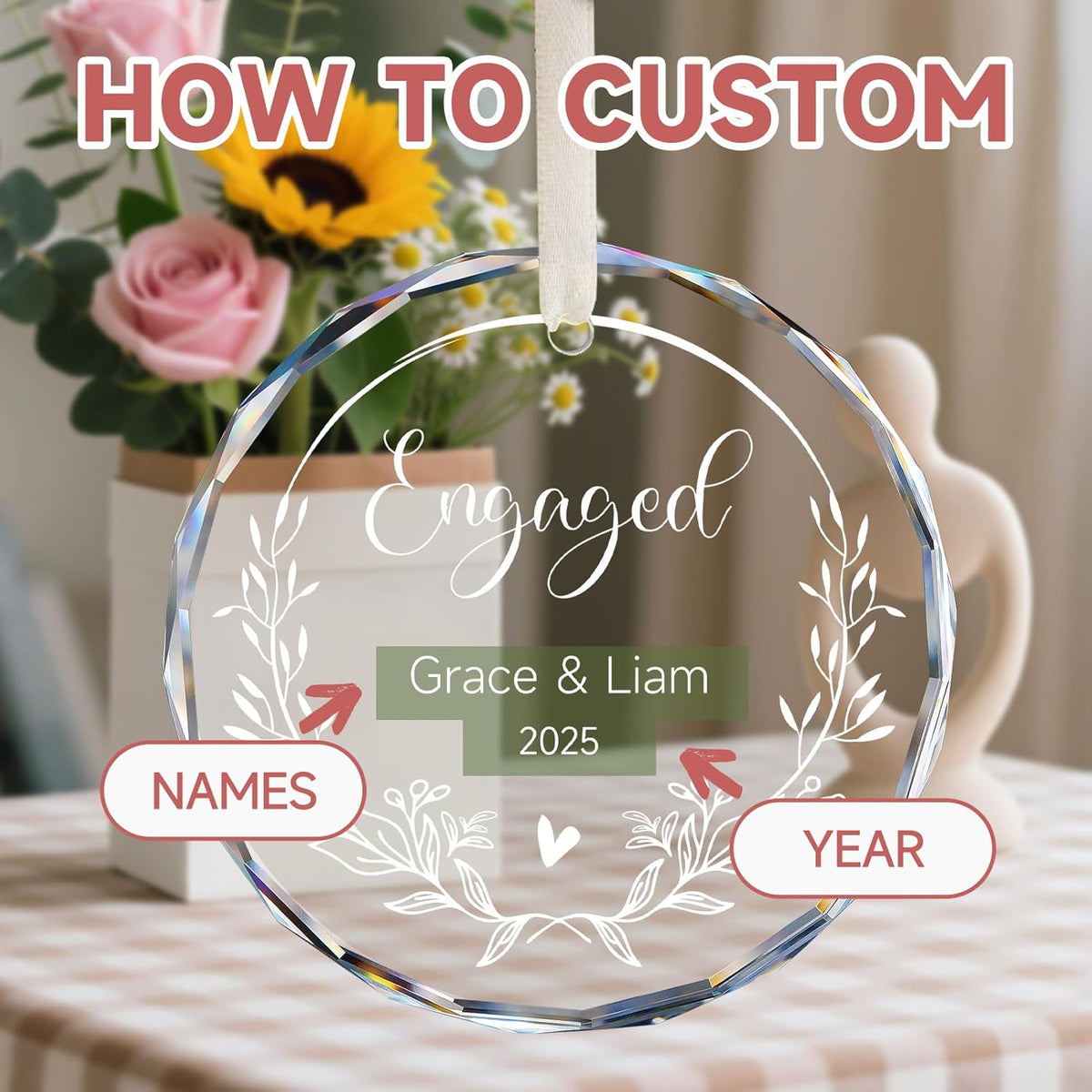 Engagement Gifts for Couples - Personalized Ornaments Keepsake Gift for Newly Engaged, Women