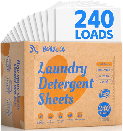 Laundry Detergent Sheets - 240 Loads, Hypoallergenic,Deep Cleaning, Fresh Linen Scent