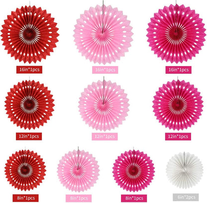 BEISHIDA Red Pink Rose Red Hanging Tissue Honeycomb Round Paper Fans Decor Kit for Birthday Girl