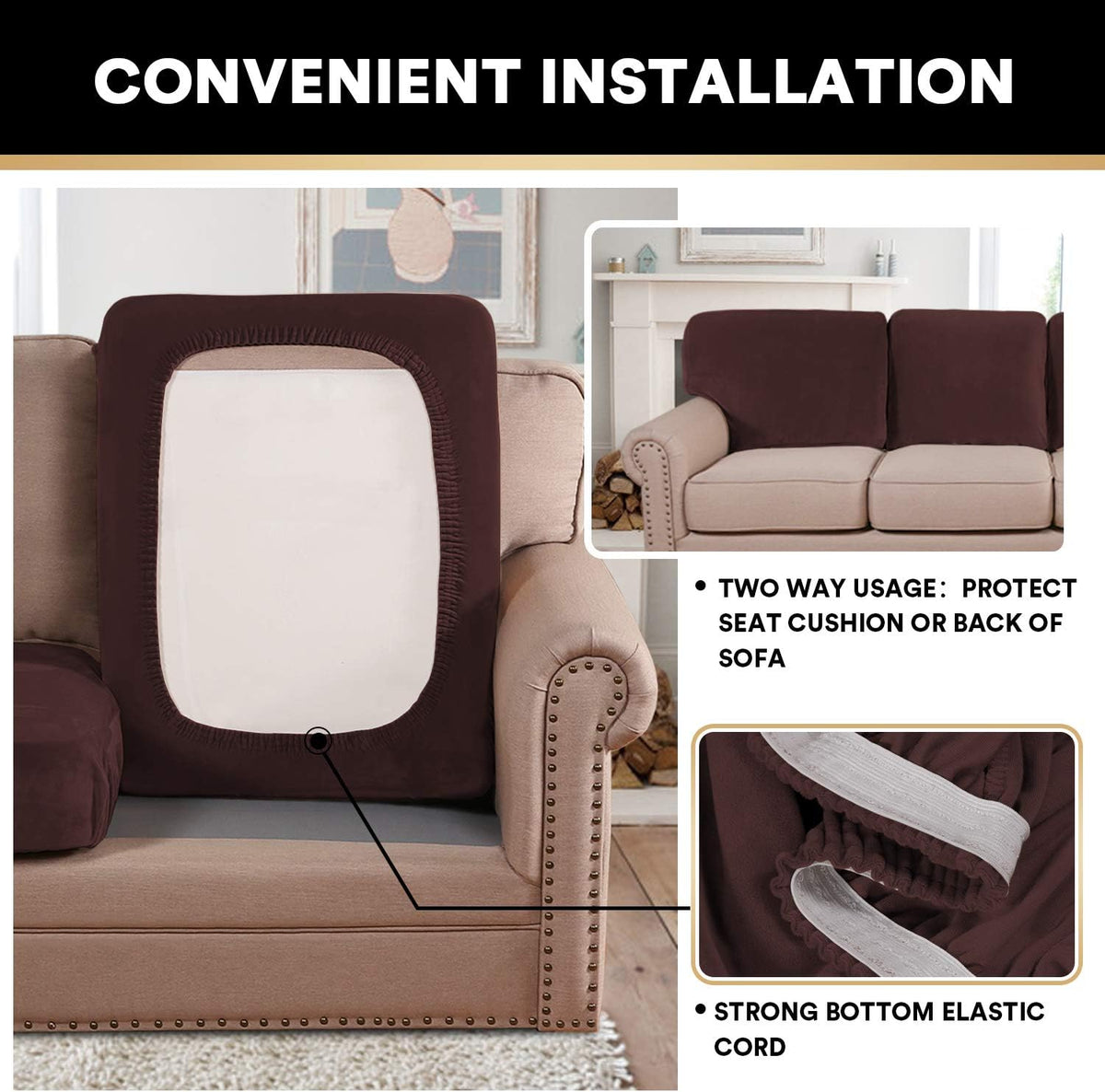 PrinceDeco Velvet Sofa Cushion Covers, Stretch Couch Cushion Covers for Individual Seat Couch