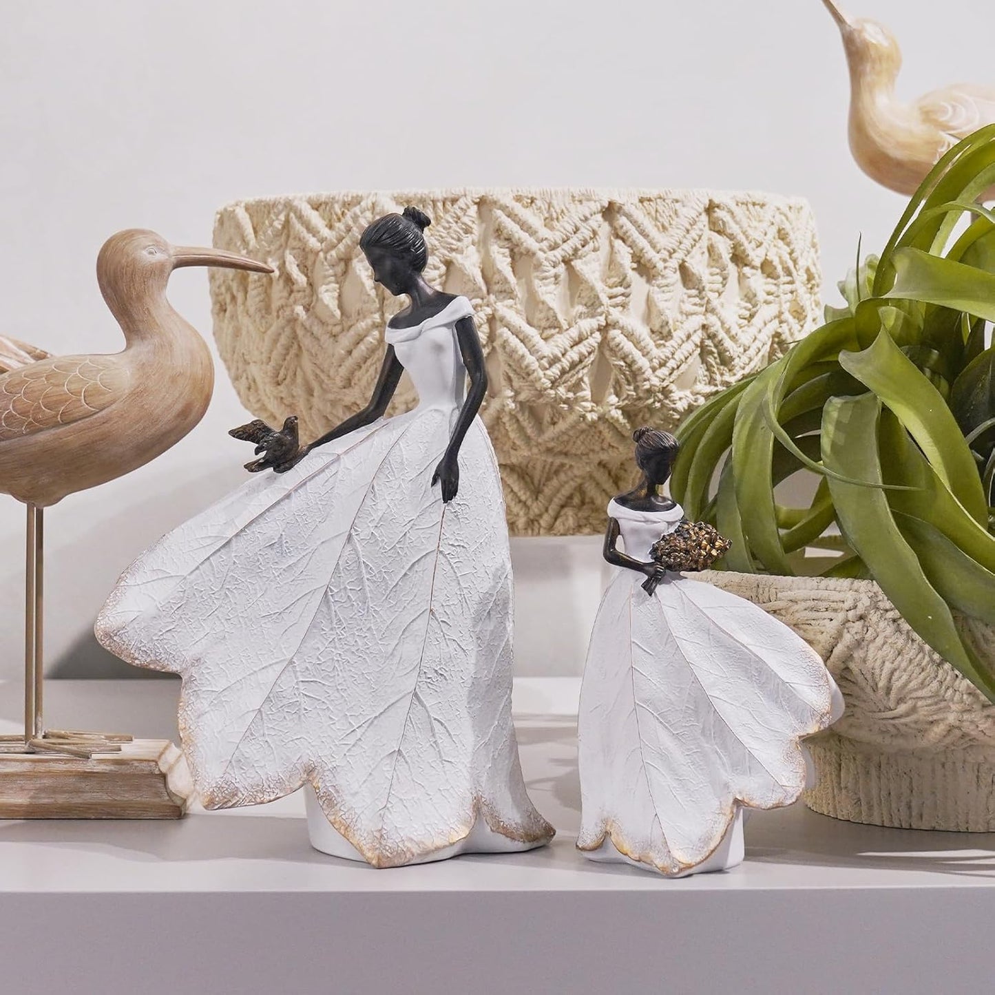 Guichifun Fairy Statue Collection Home Decoration - White Leaf Angel Girls Resin Living Room