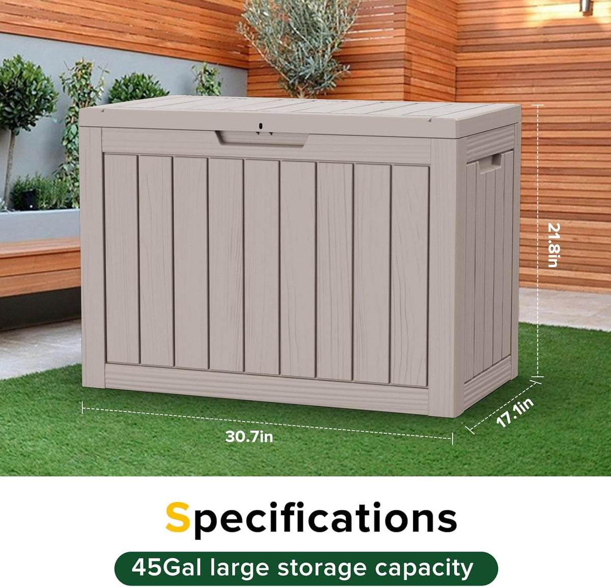 46 Gallon Outdoor Deck Box,Storage Lockable Waterproof Patio Furniture,Garden Tools,Cushions,Pool