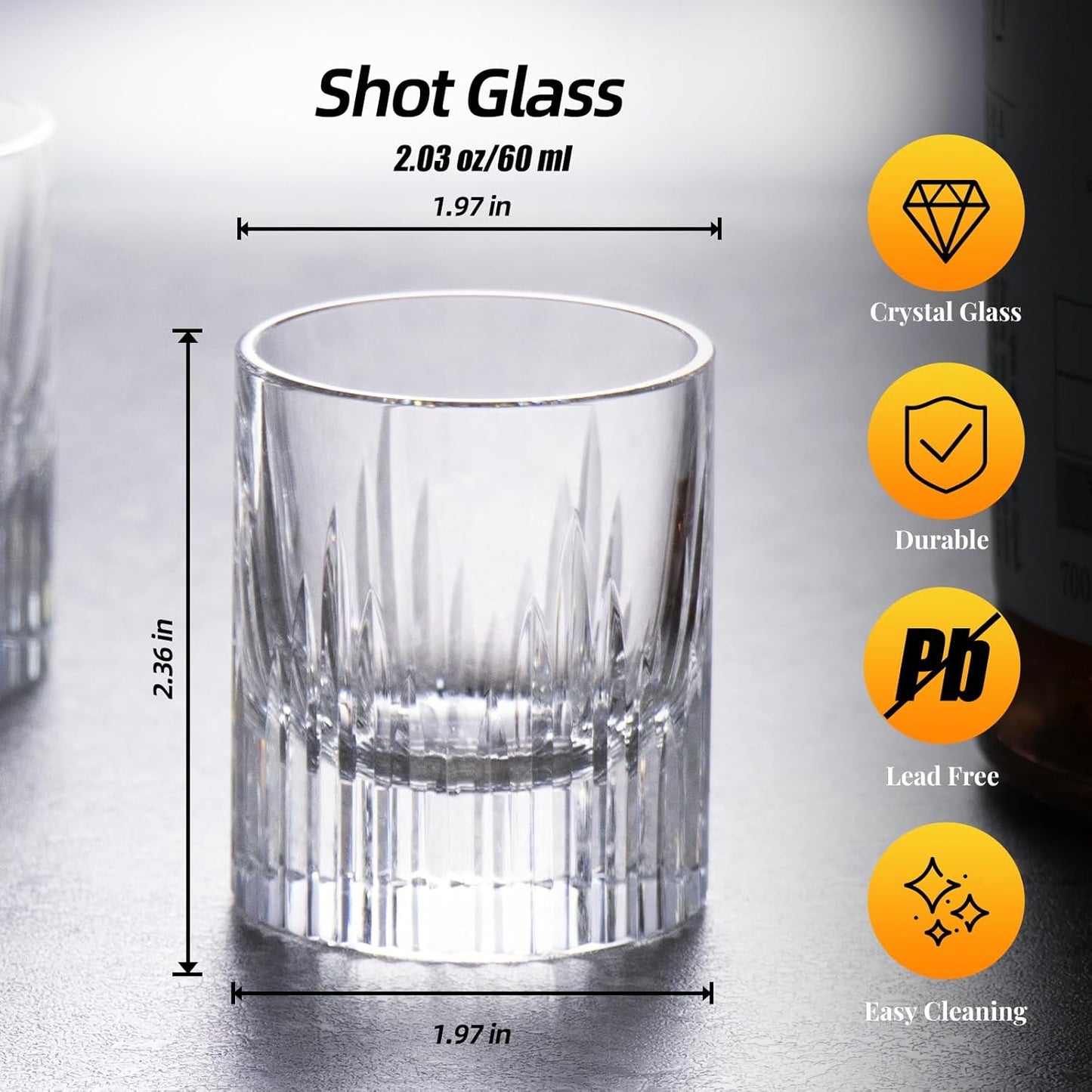 KAMMAK Crystal Whiskey Glasses Set of 2, Luxury 2.03oz Old Fashioned Glasses Stemless, Handcrafted
