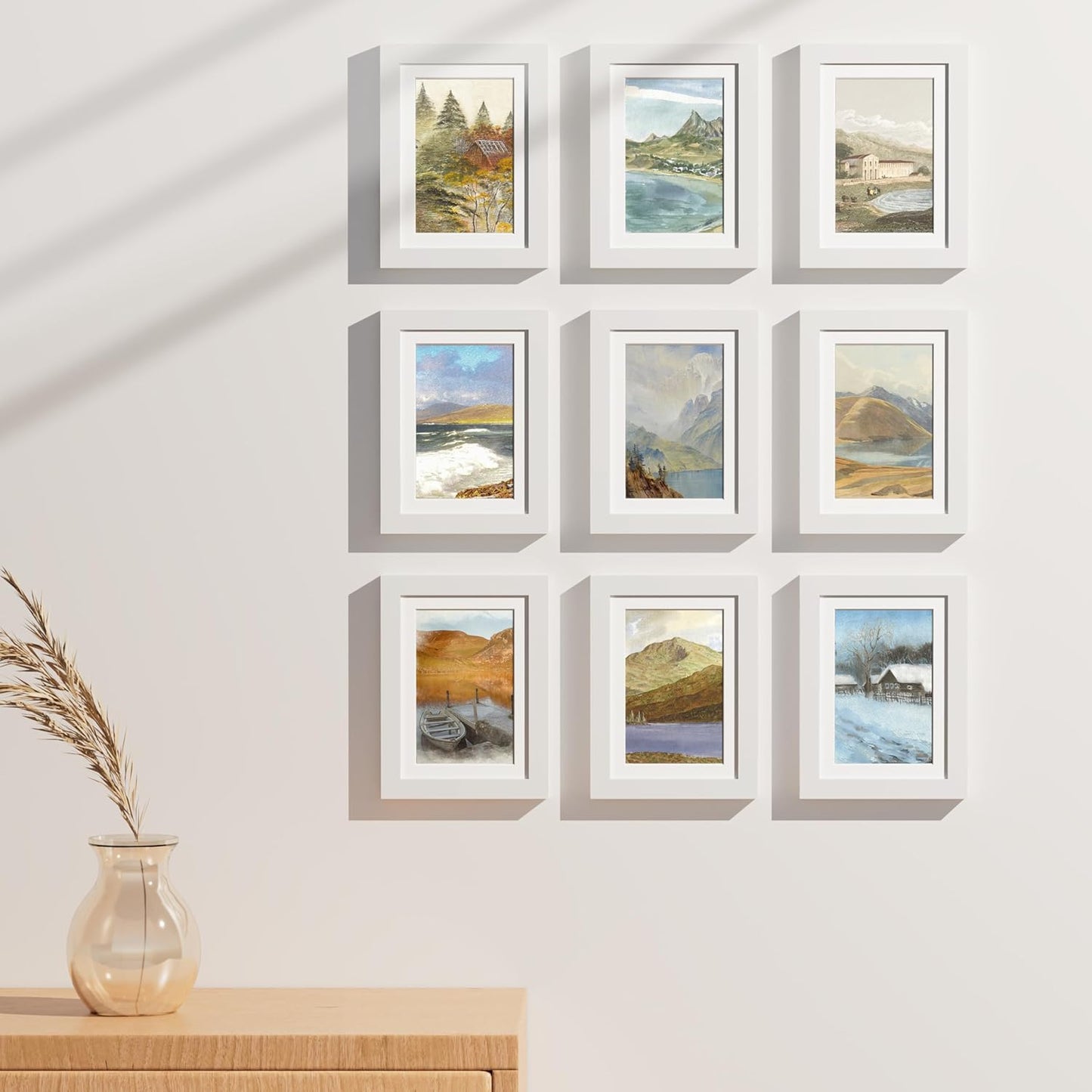 Vittanly 5x7 Picture Frames Set of 9, Shatter Resistant Plexiglass, Display 4x6 Pictures with Mat