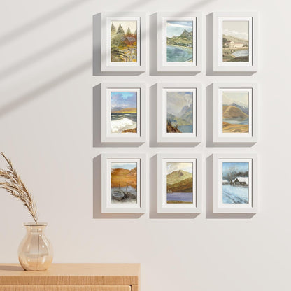 Vittanly 5x7 Picture Frames Set of 9, Shatter Resistant Plexiglass, Display 4x6 Pictures with Mat