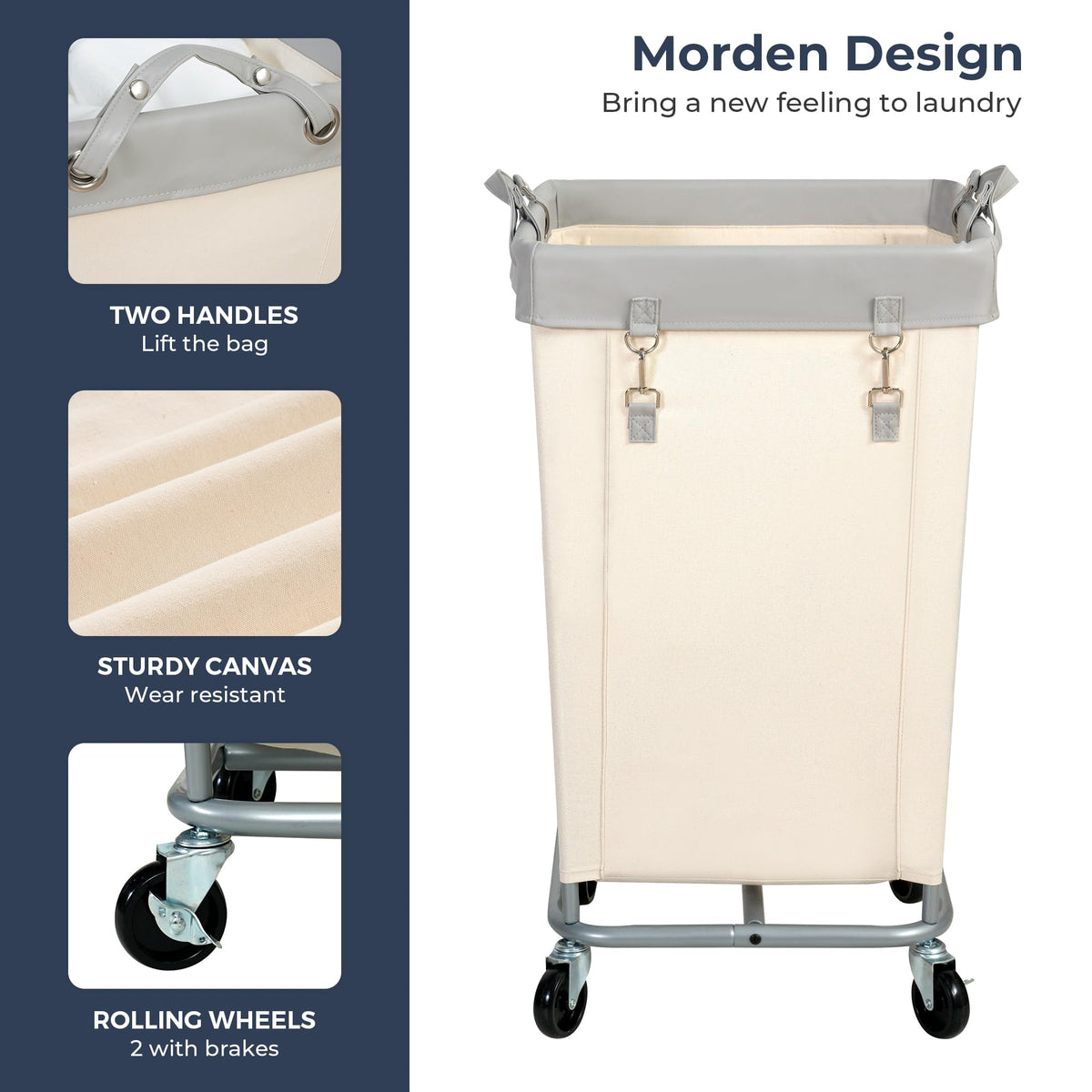 STO STO Laundry Hamper with Wheels, 160L Rolling Laundry Sorter Cart with Heavy Duty Steel Frame