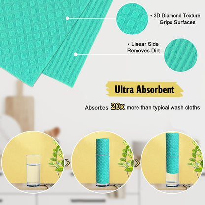 Swedish Dishcloths - 10 Pack Reusable Kitchen Dishcloths - Ultra Absorbent Dish Towels for Washing
