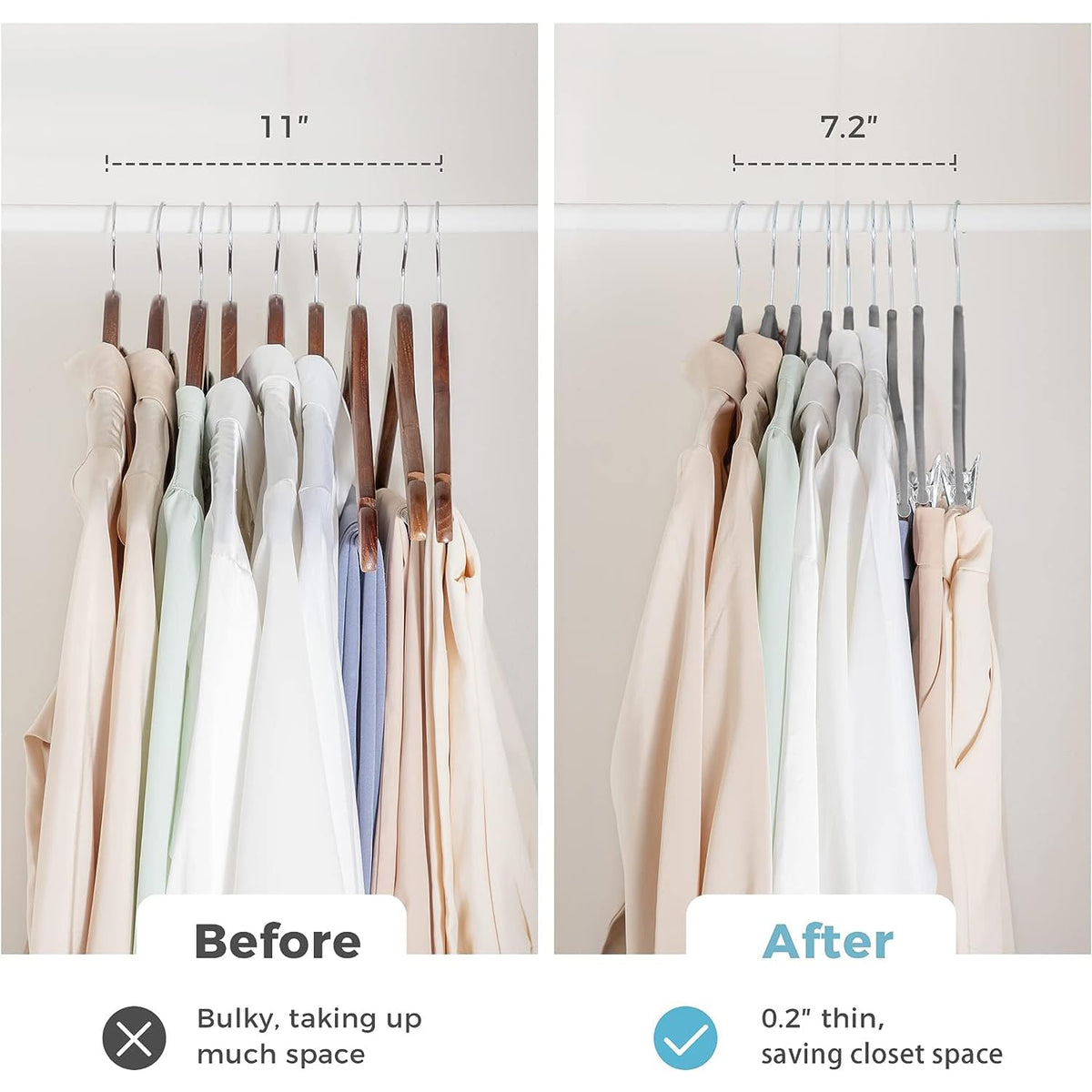 VECELO 20 Pack Velvet Clothes Hangers with Adjustable Clips,Heavy-Duty Non Slip & Space-Saving with