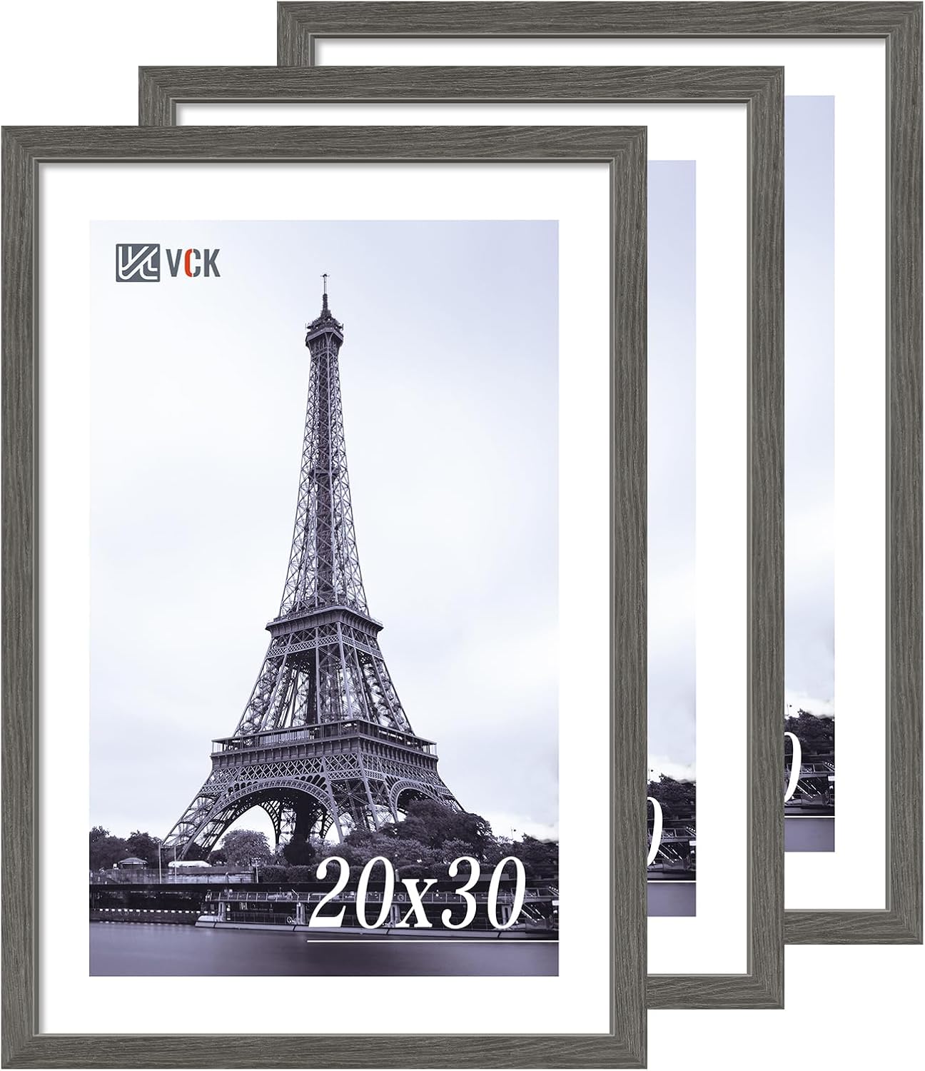 VCK 20x30 Frame 3 pack, Grey Solid Wood Poster Picture Frame, Exclusive Wood Grain, Wall Mounting
