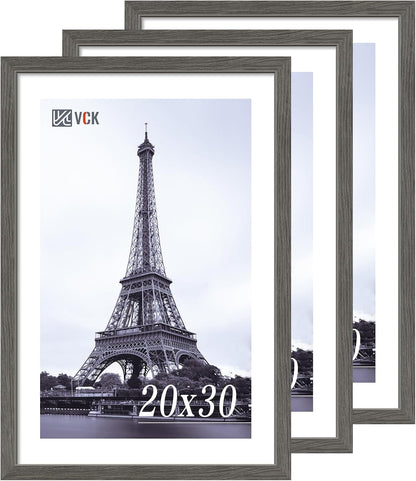 VCK 20x30 Frame 3 pack, Grey Solid Wood Poster Picture Frame, Exclusive Wood Grain, Wall Mounting