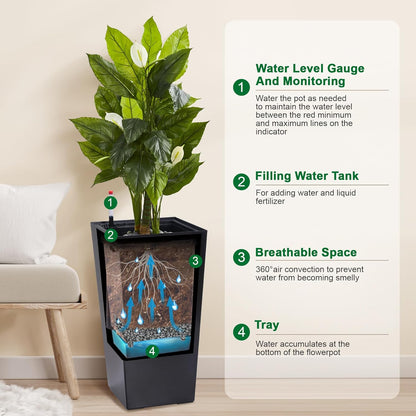 22.5" Tall Planters Set of 2, Outdoor＆Indoor Black Planter Pots, High Front Porch Planter Pots with