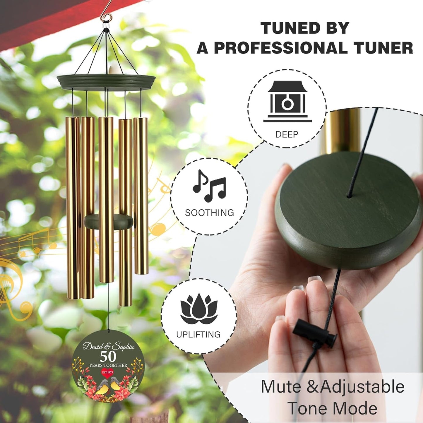 ASTARIN 50th Anniversary Wind Chimes Personalized, 30"/36" Deep Tone Wind Chimes for Wife Husband