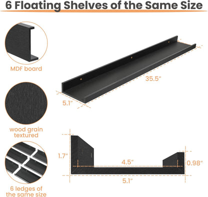 upsimples Floating Shelves for Wall, Wall Shelves for Decor Storage Set of 6, Wall Mounted Wood