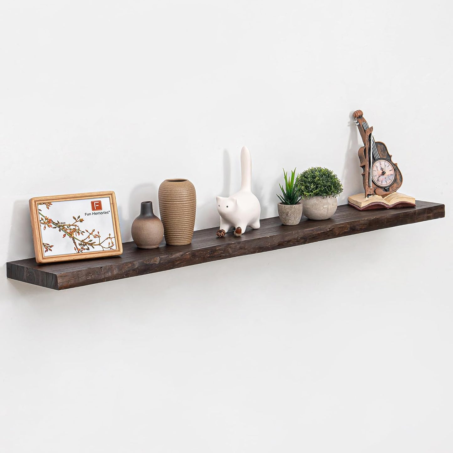 Wood Floating Shelves for Wall, 48 Inch Floating Shelves Wall Mounted, Rustic Live Edge Elm Wood