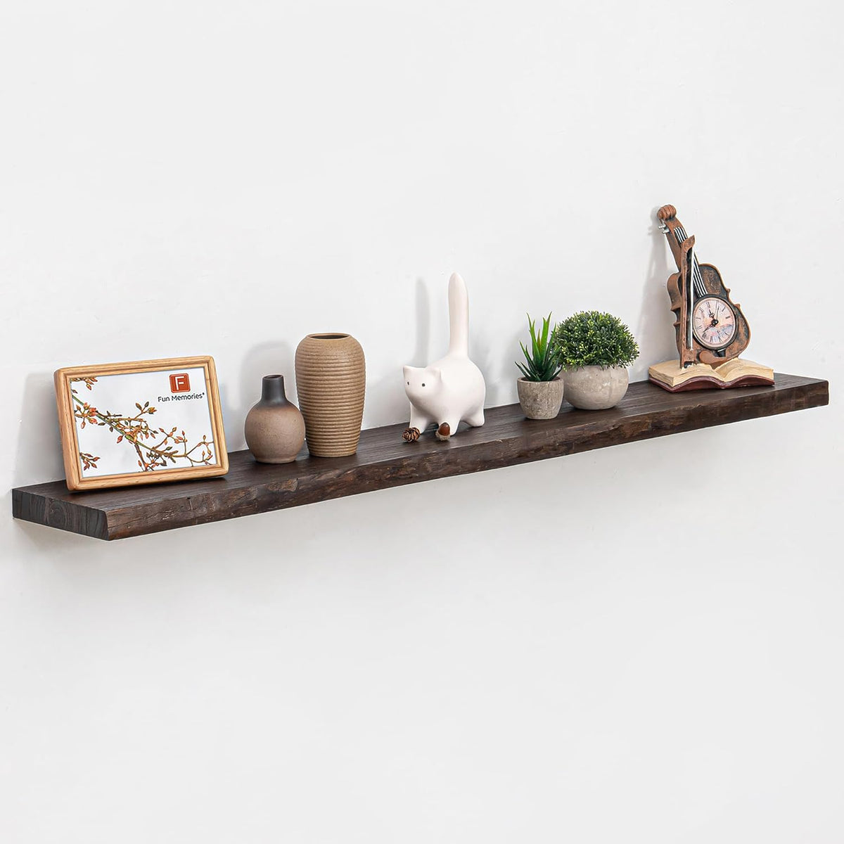 Wood Floating Shelves for Wall, 48 Inch Floating Shelves Wall Mounted, Rustic Live Edge Elm Wood