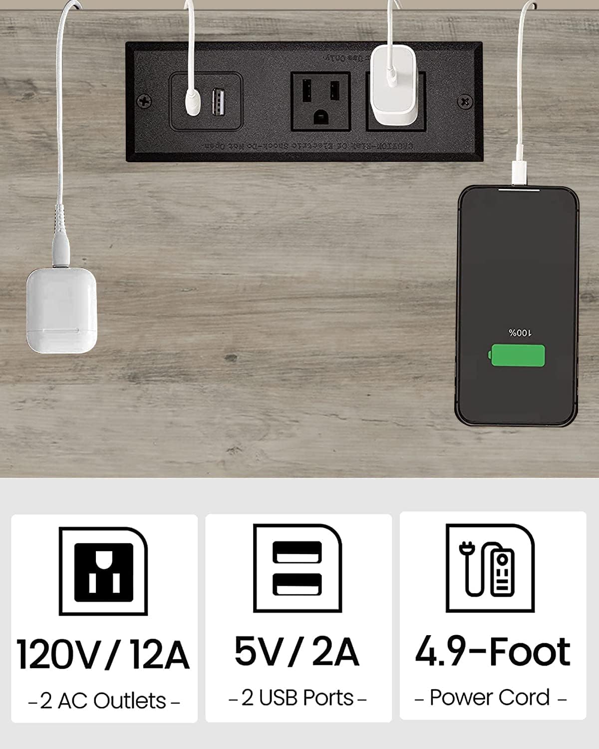 TUTOTAK End Table with Charging Station, Set of 2, Small Side Table, Nightstand Bedside Table