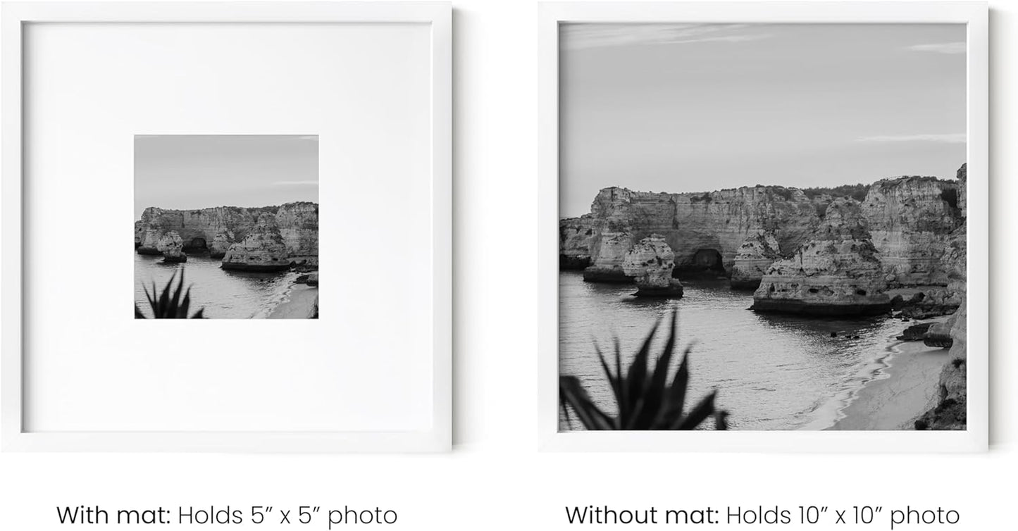HAUS AND HUES 10x10 White Metal Picture Frames Matted to 5x5 - Features Premium Aluminum & Hanging