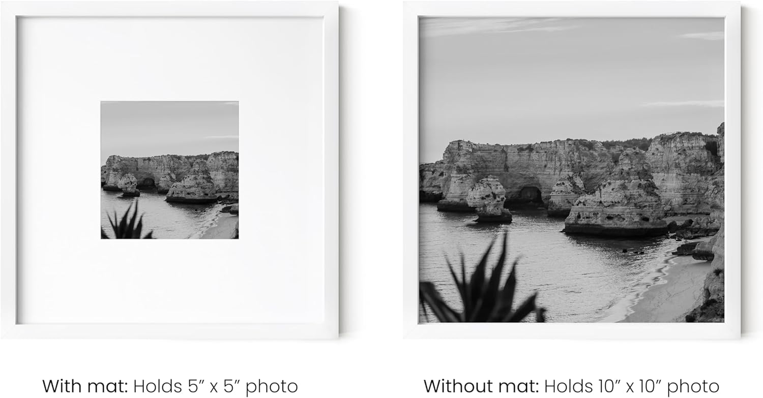 HAUS AND HUES 10x10 White Metal Picture Frames Matted to 5x5 - Features Premium Aluminum & Hanging