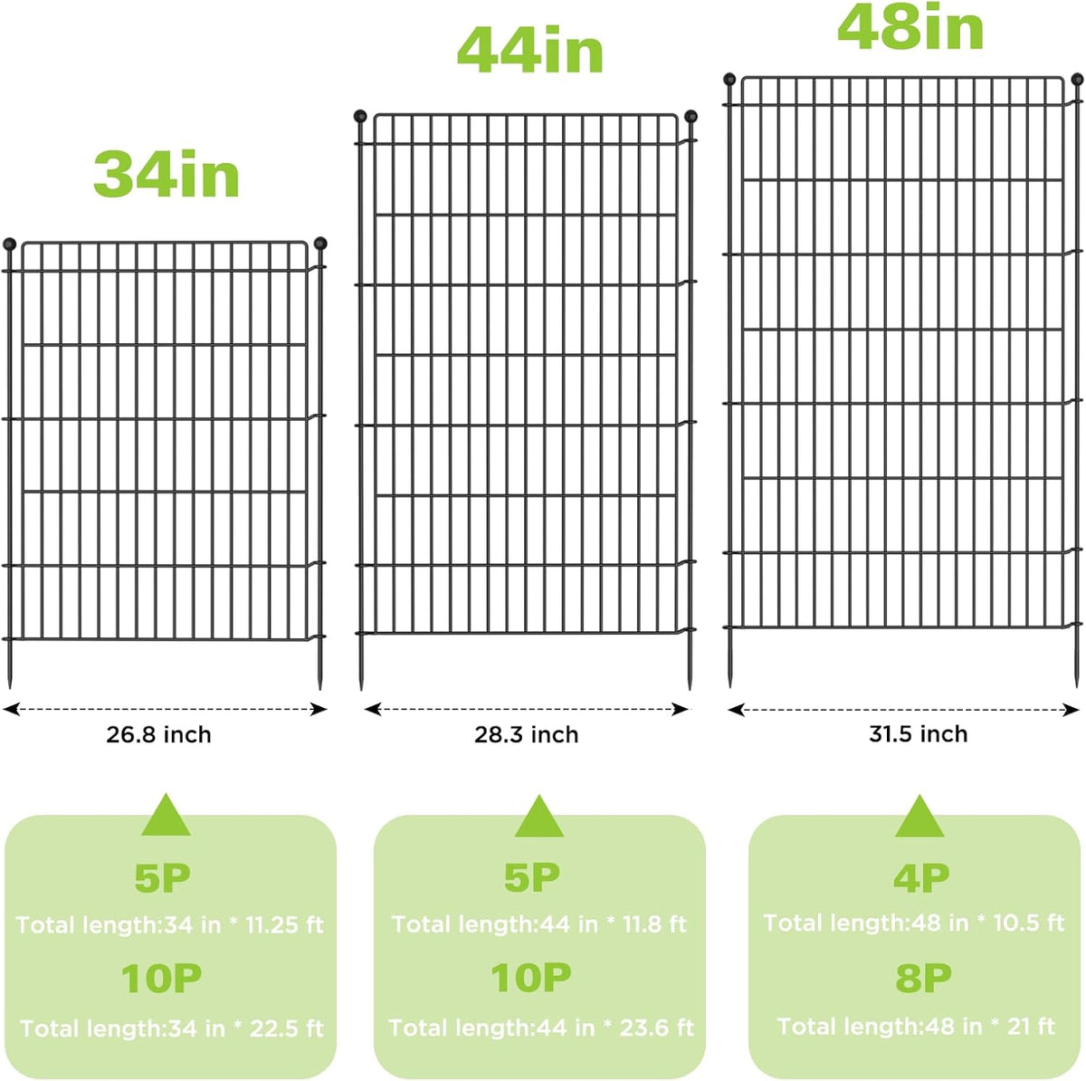 10 Panels No Dig Garden Fence Animal Barrier, 44in(H) × 23.6ft(L) Decorative Metal Outdoor Dog