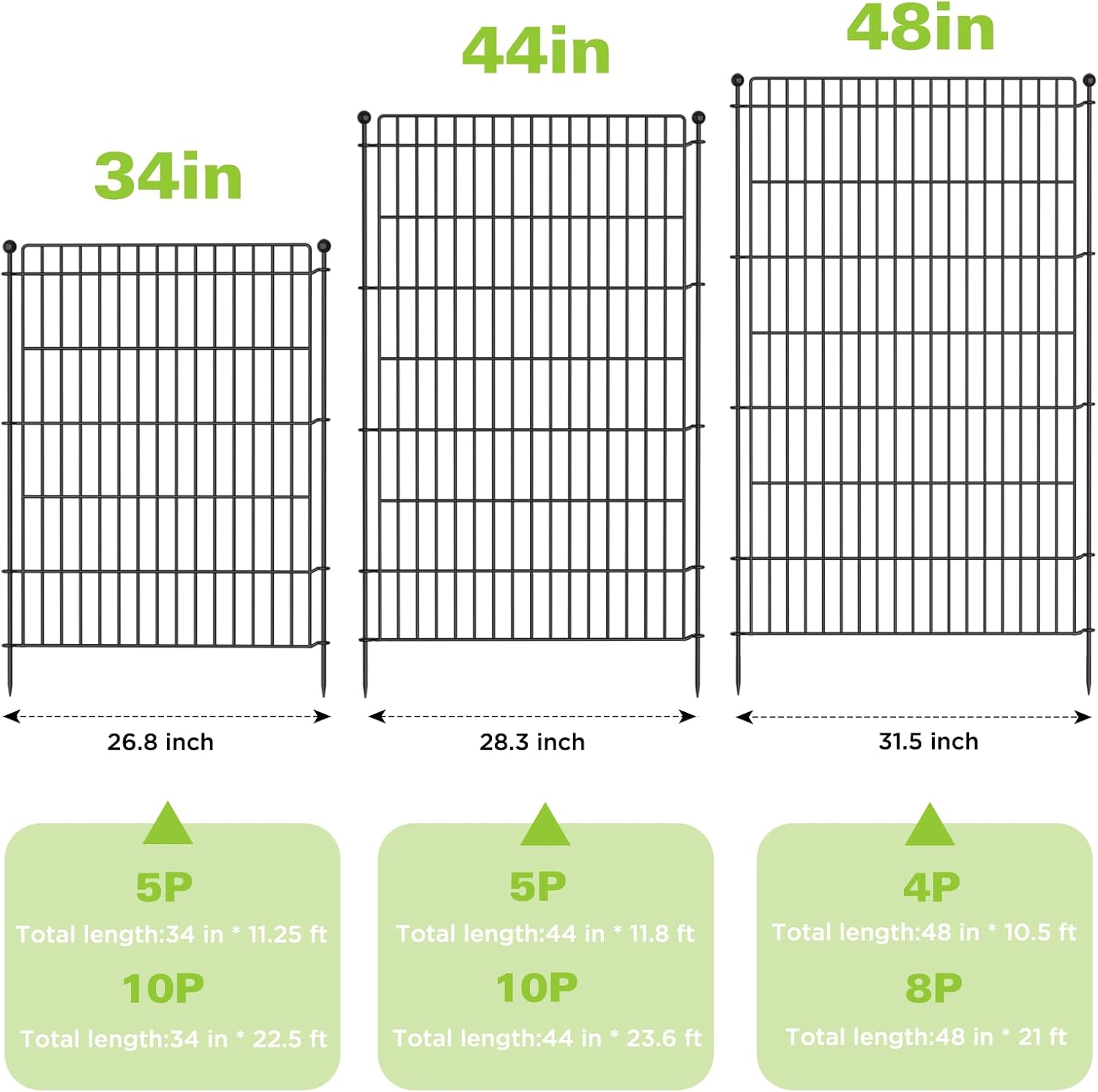 8 Panels No Dig Garden Fence with Gate, 48in(H) × 21ft(L) Decorative Metal Outdoor Dog Fence